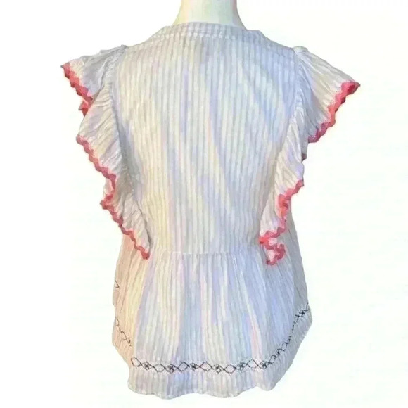 Lovestitch Boho Women’s Blouse Multicolored Striped Tie Keyhole Ruffles Cotton S - Picture 4 of 8